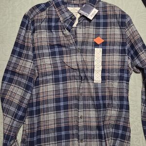 St. John's Bay Navy and Gray Plaid Button Down Shirt